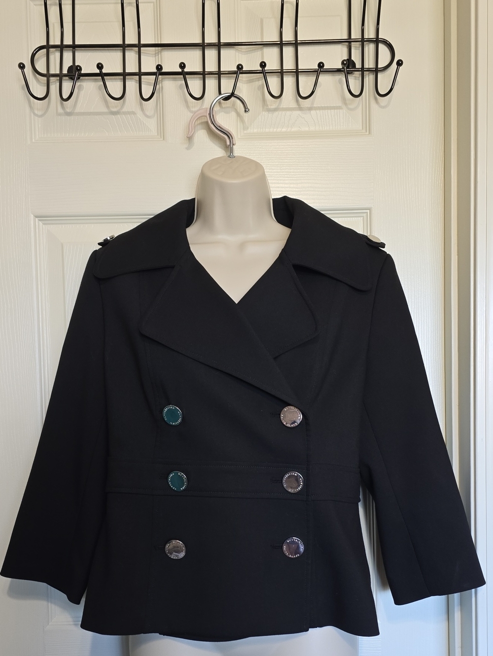 White House Black Market Black Double-Breasted Peacoat Blazer